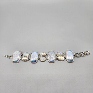 Sajen Druzy Bracelet Iridescent White Blue Pearl Chunky Link 925 Sterling Silver